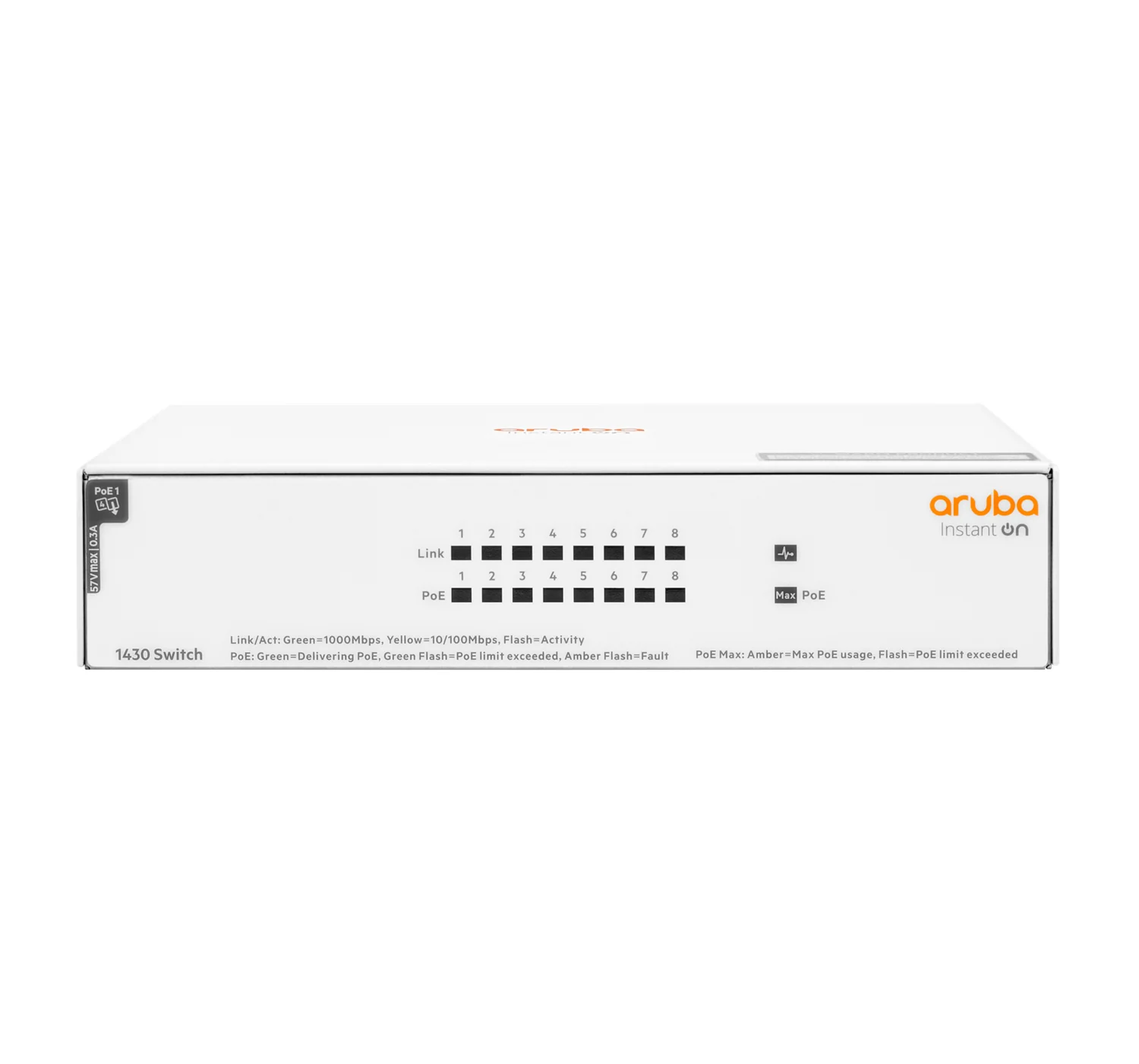 HPE R8R46A#ABG | Aruba Instant On 1430 8G Class4 PoE 64W, 8 x 1GbE Ports, Unmanaged Switch