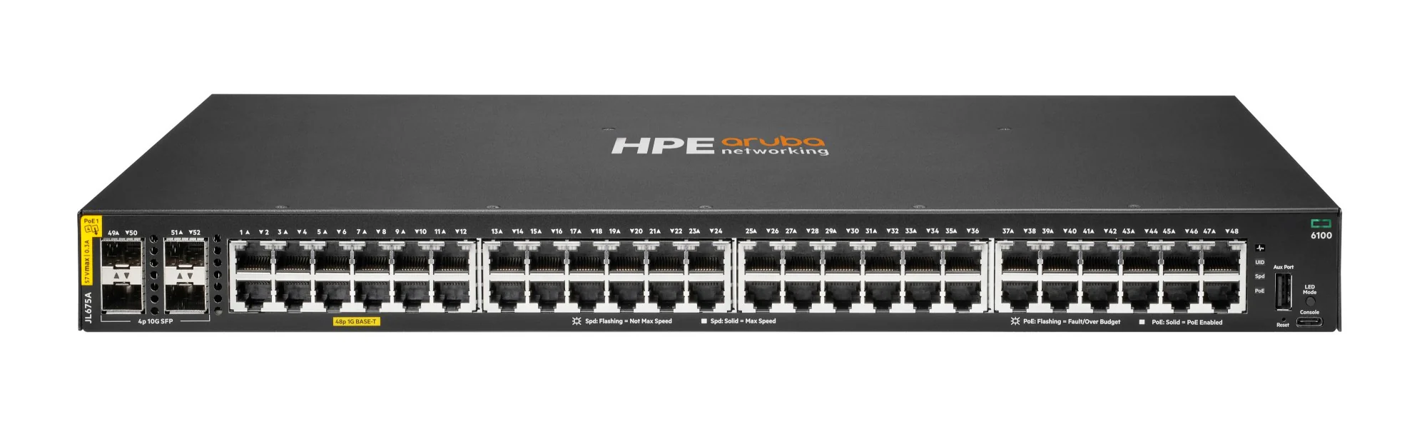 Aruba JL675A | CX 6100F | 48G PoE, 4 SFP+ Uplinks, 370W, L3 Managed