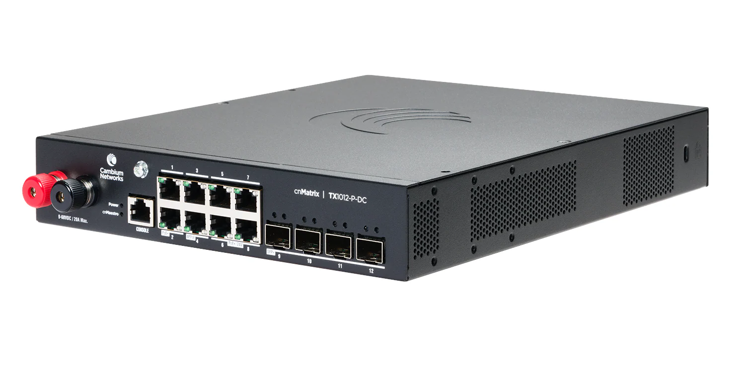 Cambium Networks MXTX1012GXPA20 | cnMatrix TX1012-P-DC Managed L2/L3 Switch, 12 x 1GbE PoE Ports, 240V - Image 2