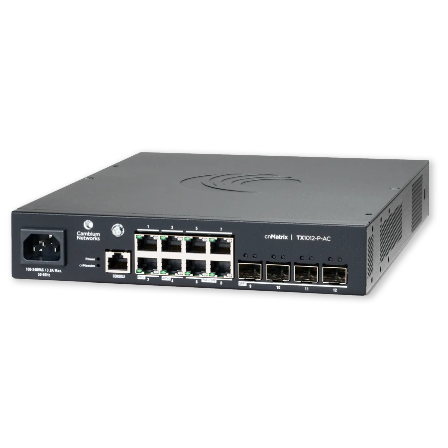 Cambium Networks MXTX1012GXPD00 | CNMatrix TX1012-P-AC 8 x 1GbE PoE Ports, 4xSFP+ Uplinks, 240V