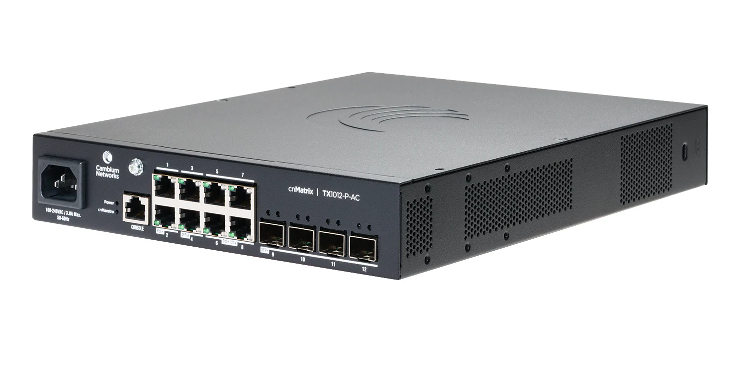 Cambium Networks MXTX1012GXPF00 | CNMatrix TX1012-P-AC, 8 x 1Gbps PoE Ports, 4 x SFP+ Uplinks, 240V - Image 3