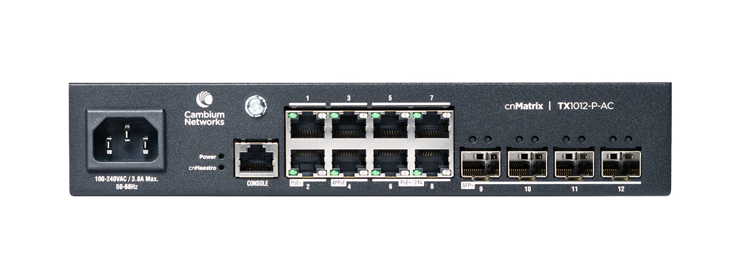 Cambium Networks MXTX1012GXPF00 | CNMatrix TX1012-P-AC, 8 x 1Gbps PoE Ports, 4 x SFP+ Uplinks, 240V - Image 4