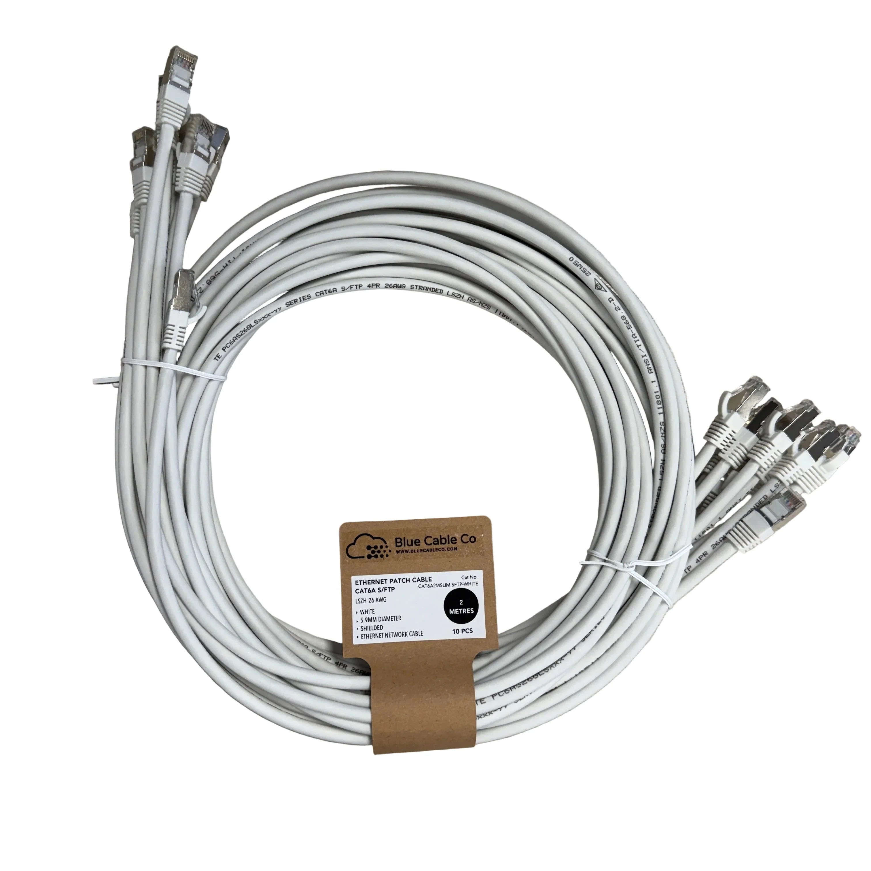 CAT6A S/FTP Slim 26AWG LSZH Ethernet Patch Cable | Blue / White | 0.5M to 5M - Image 4