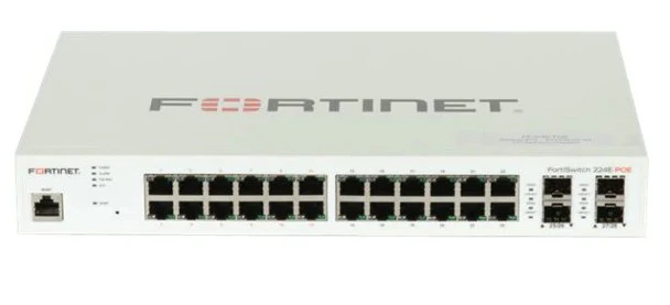 Fortinet FS-224E-POE | 24 GE RJ45, 4 GE SFP, 180W PoE+, Layer 2/3 FortiSwitch