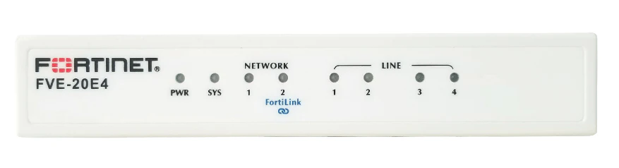 Fortinet FVE-20E4 | 2x 10/100 Ports, 4x FXO, 8GB Storage, 20 Endpoints, 4 VoIP Trunks