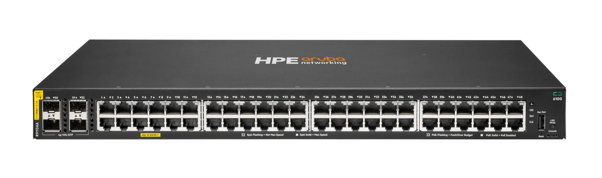 Aruba R9Y04A | CX 6100 48 x 1GbE Class4 PoE Ports, 4xSFP+ Uplinks, 740W Switch