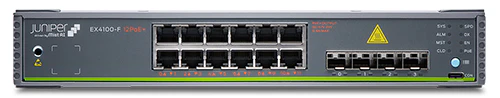 Juniper EX4100-F-12T | EX4100 Series 12 x 1GbE Ports, 2x 1G/2.5G/10GBaseT Uplinks, 4x 10G SFP+ Stacking Uplinks, Fanless