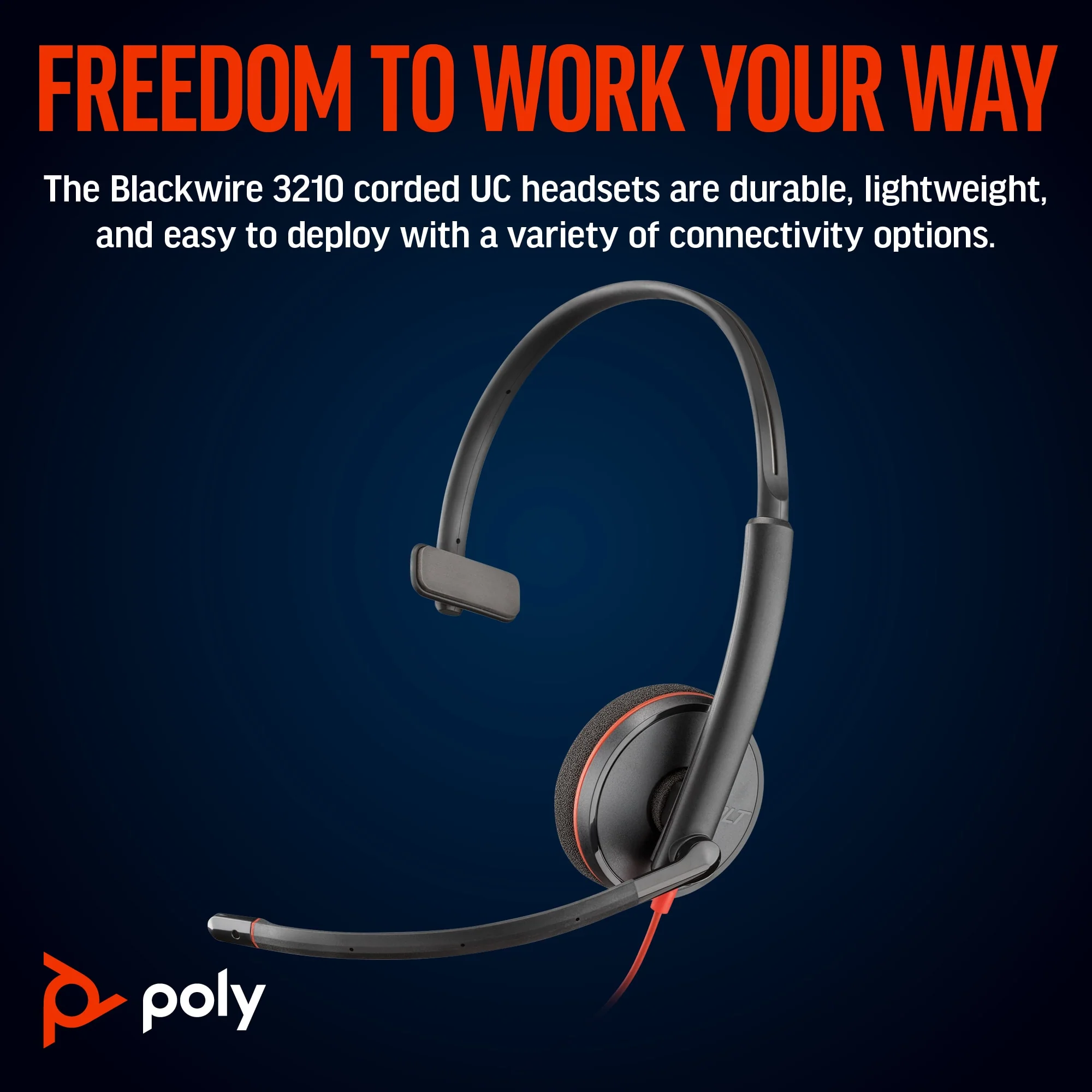 Poly 8X214AA | Blackwire 3210 Monaural USB-C Headset with USB-C/A Adapter