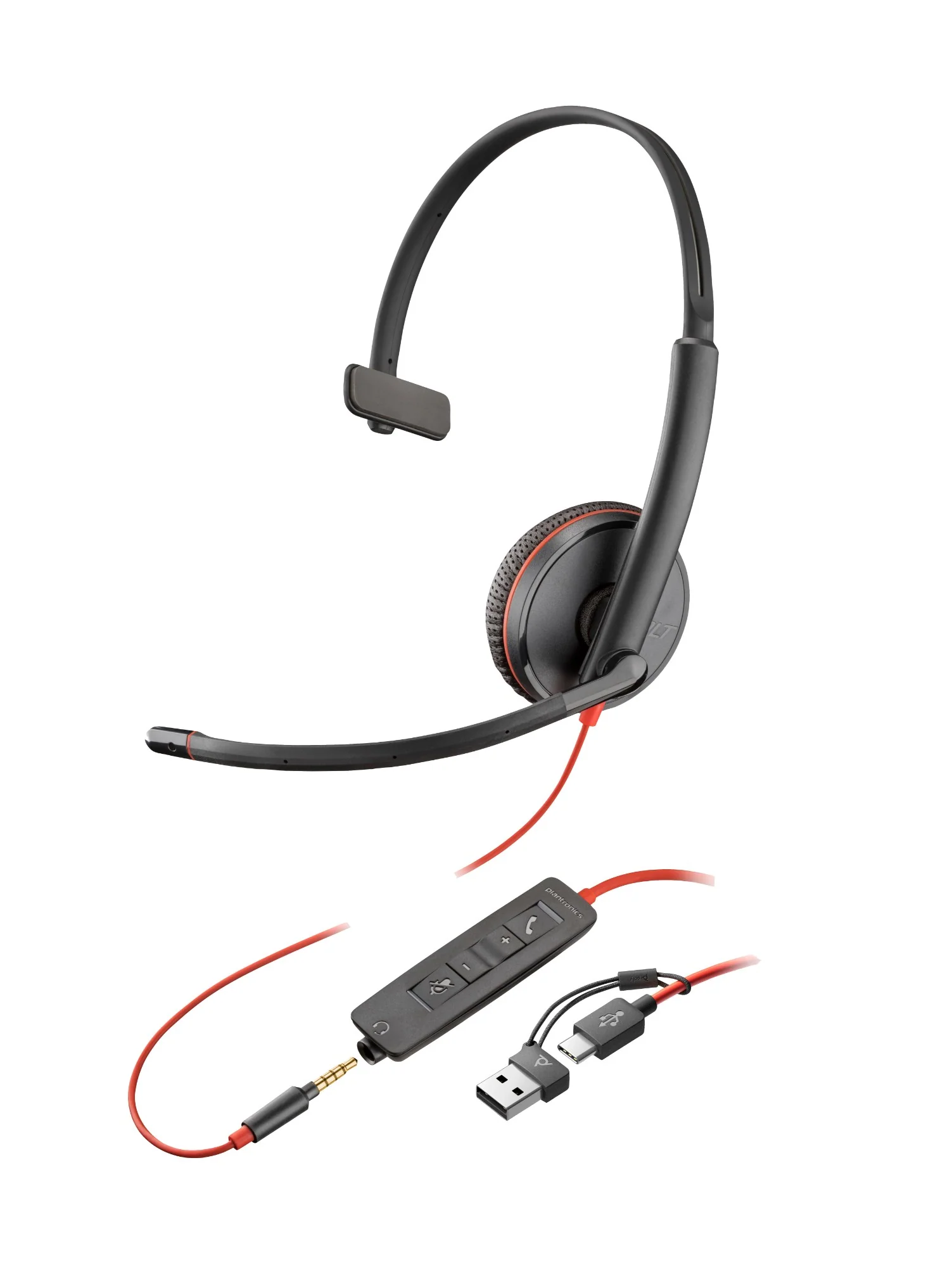 Poly 8X227AA | Blackwire 3215 Monaural USB-C Headset, USB-C/A Adapter, 3.5mm Plug