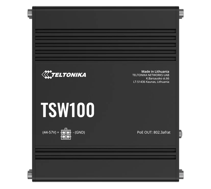 Teltonika TSW100010020 | TSW100 Industrial POE+ Ethernet Switch, 4 x PoE+ Ports, 5 x 1GbE Ports, 240V PSU