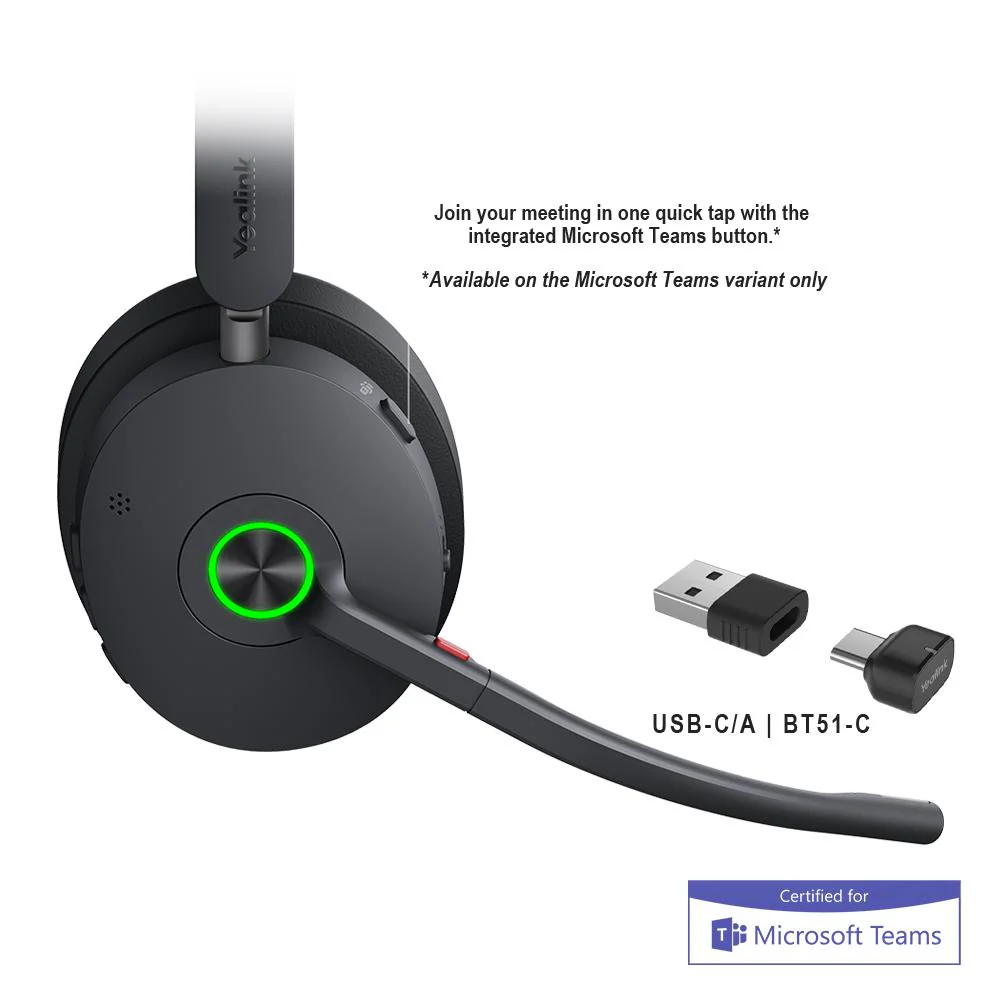 Yealink BH74-MS-C/A | BH74 Series Wireless Bluetooth ANC Headset, BT51 Dongle, C to A Adapter - Image 4