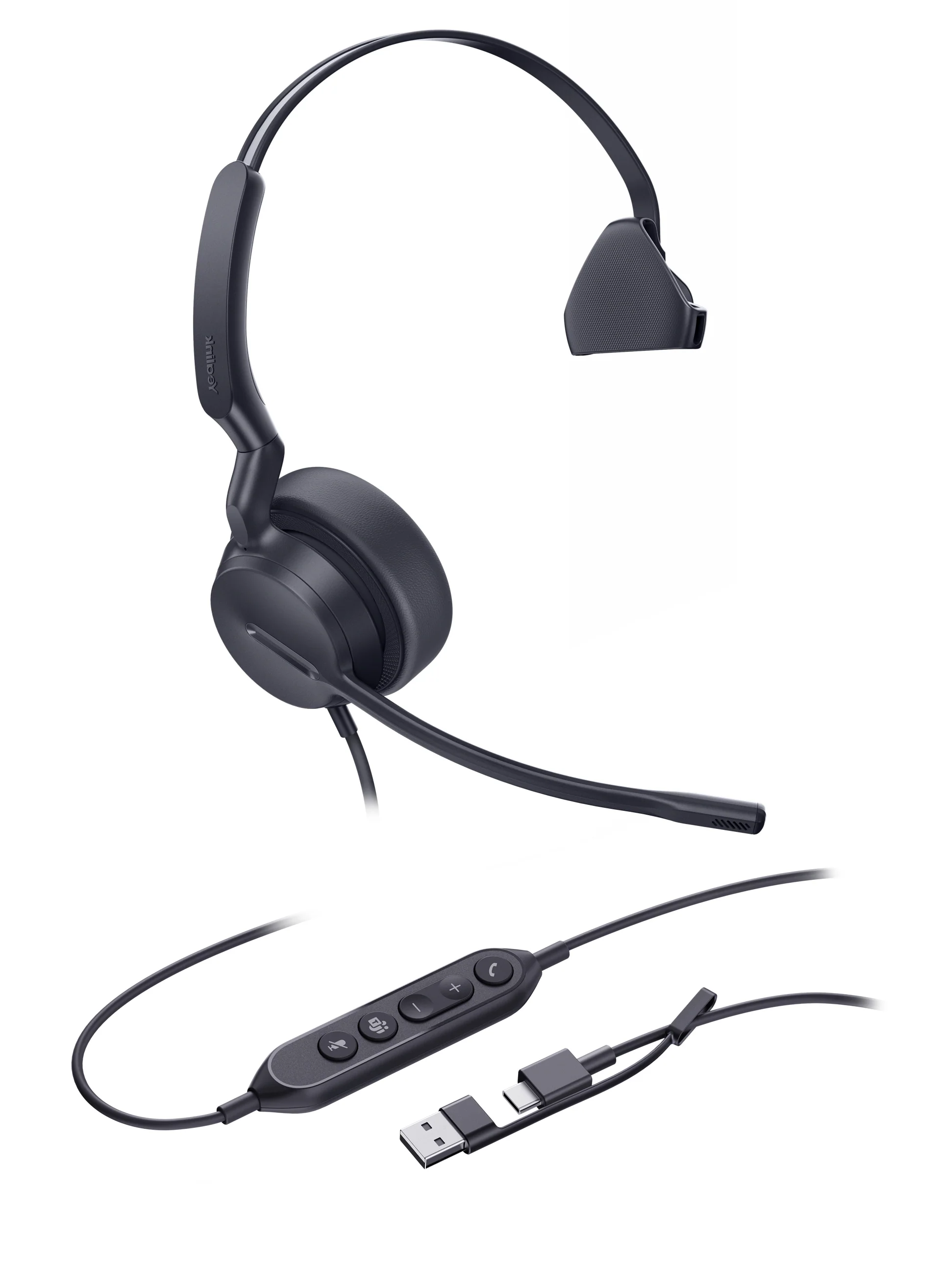 Yealink UH42-M-UC-C/A | UH42 Mono UC USB-C/A Headset, Noise-Canceling Mic, Leather Ear Cushions