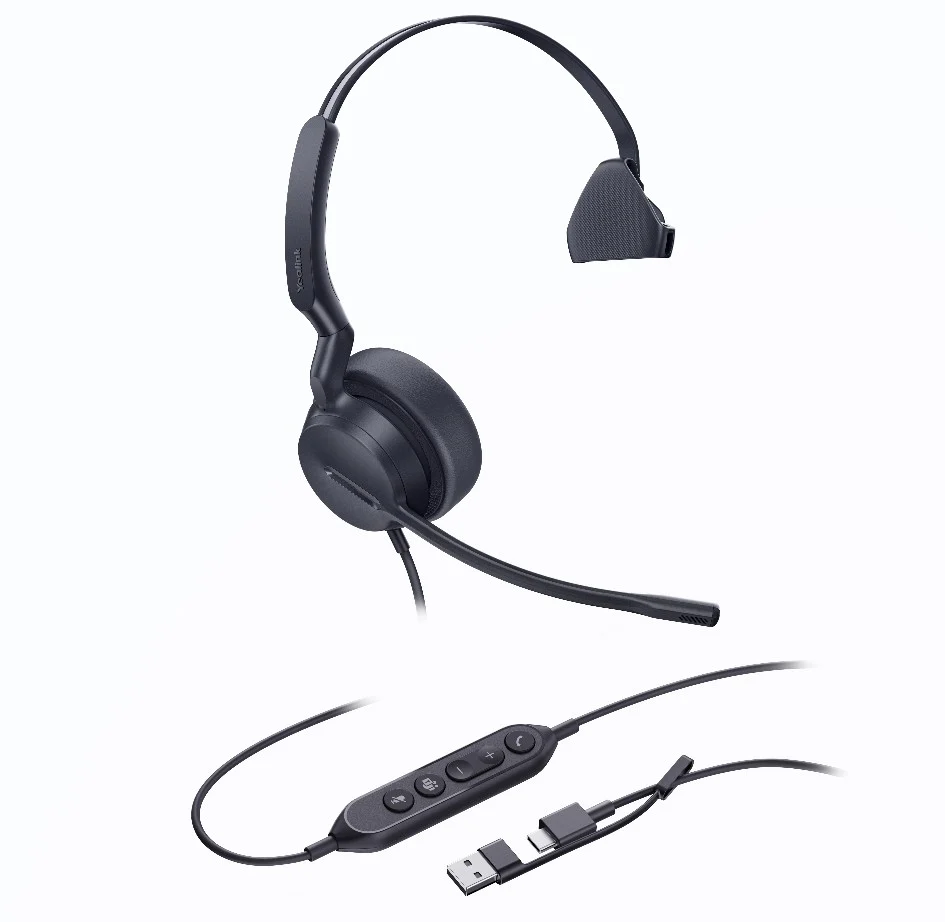 Yealink UH44-M-MS-C/A | UH44-M-MS-C, Mono Teams USB-C/A Headset, Dual Noise-Canceling Mics, 35mm Speaker